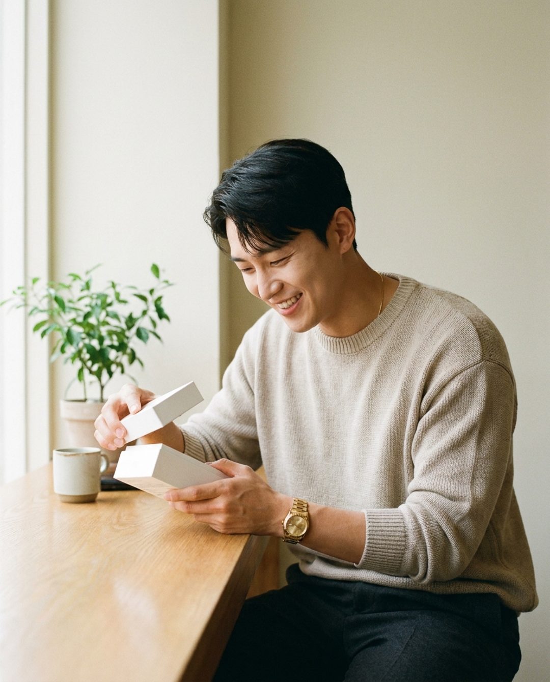 새 휴대폰을 여는 사람